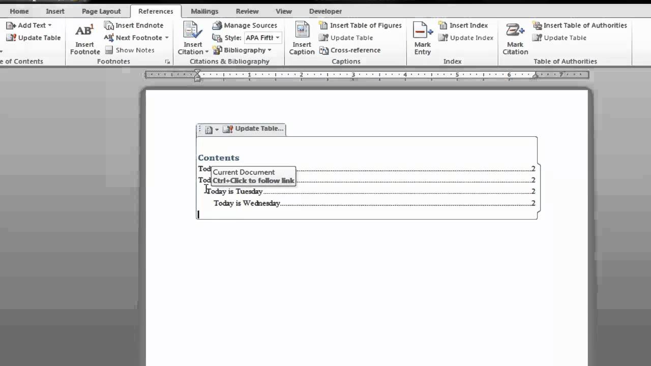 microsoft word how to make table of contents clickable