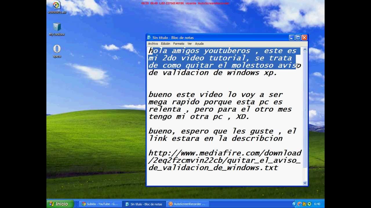 como quitar el aviso de validacion de windows xp - YouTube