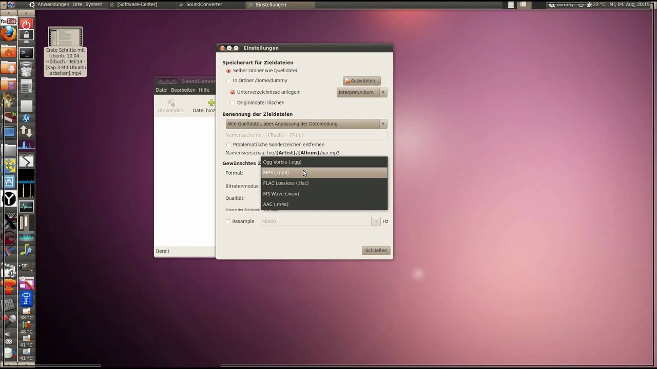 Ubuntu 10.04 : Sound Converter (mp4 in mp3) - YouTube