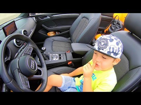 Ride on Audi A3 Cabrio with Papa | Driving to Ferrari Land | Family Fun Playtime