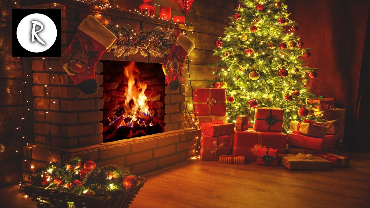 living room fire christmas loop