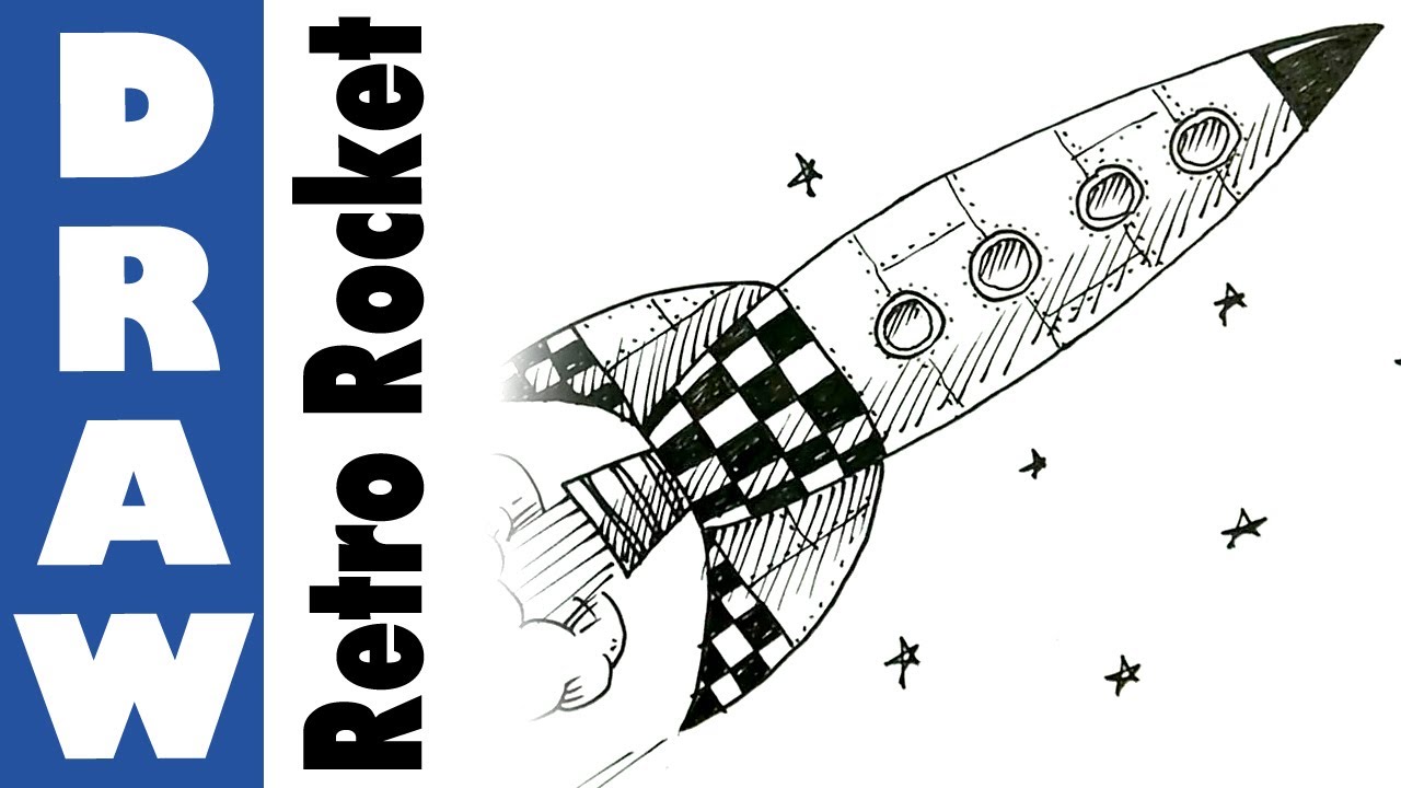 How to draw a Retro Space Rocket - YouTube