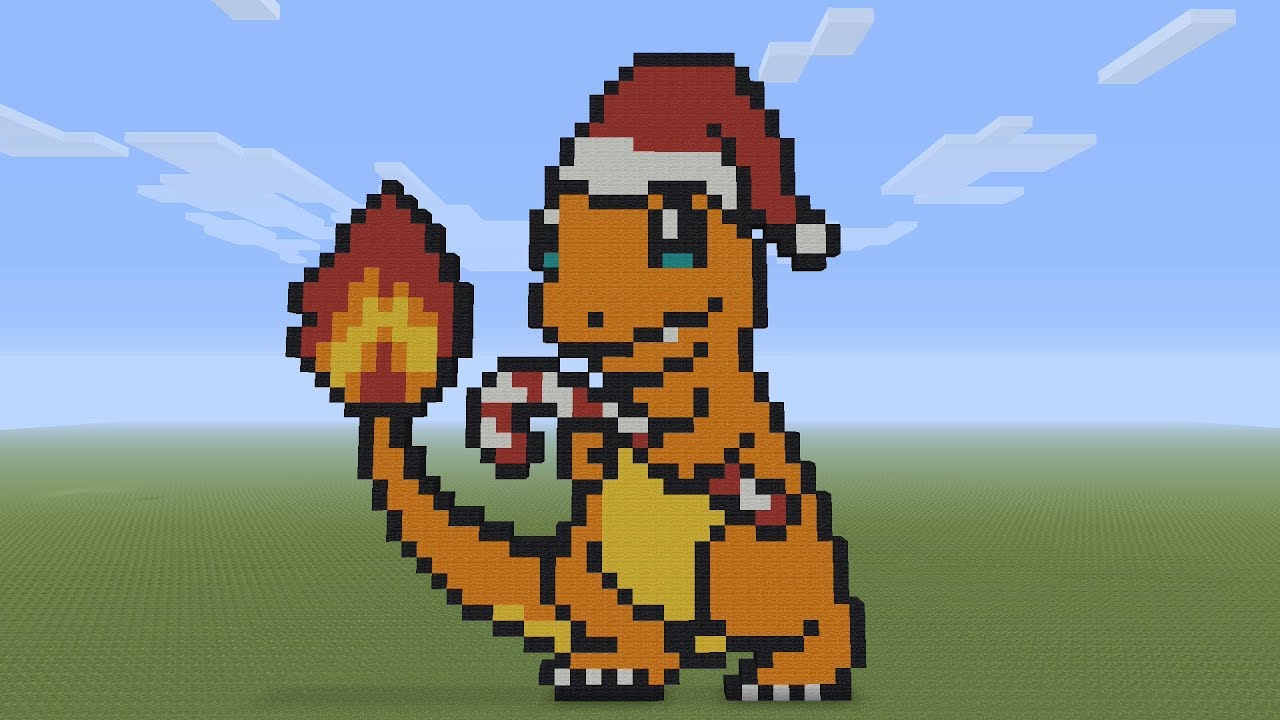 Minecraft Christmas Charmander pixel art.
