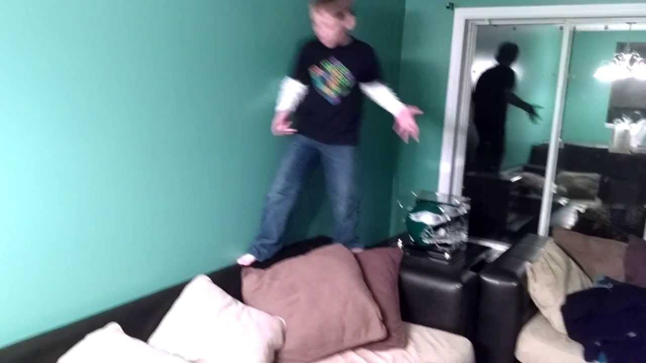 Kid walks on couch fail