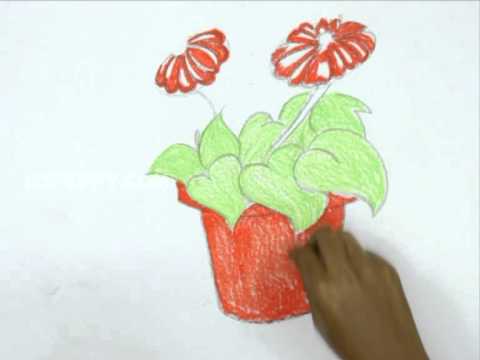 How to Draw a Colorful Flower Pot - YouTube