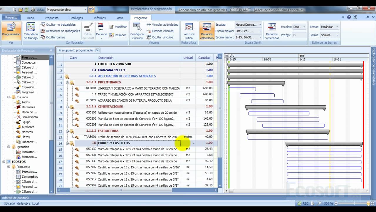 26. OPUS Programación de obra con barras y fechas. YouTube