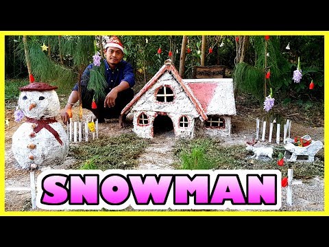 Primitive Technology: Build a Mud Snowman! DECORATE FOR CHRISTMAS 2019! Funny Christmas 2019