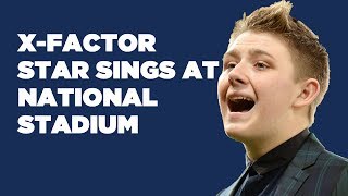 Nicholas McDonald from X Factor sings the National Anthem at Scotland v USA match