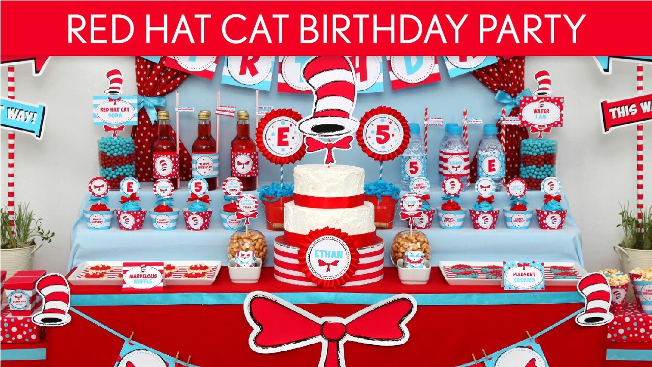 Dr. Seuss Cat in The Hat Birthday Party Ideas // Red Hat Cat - B20