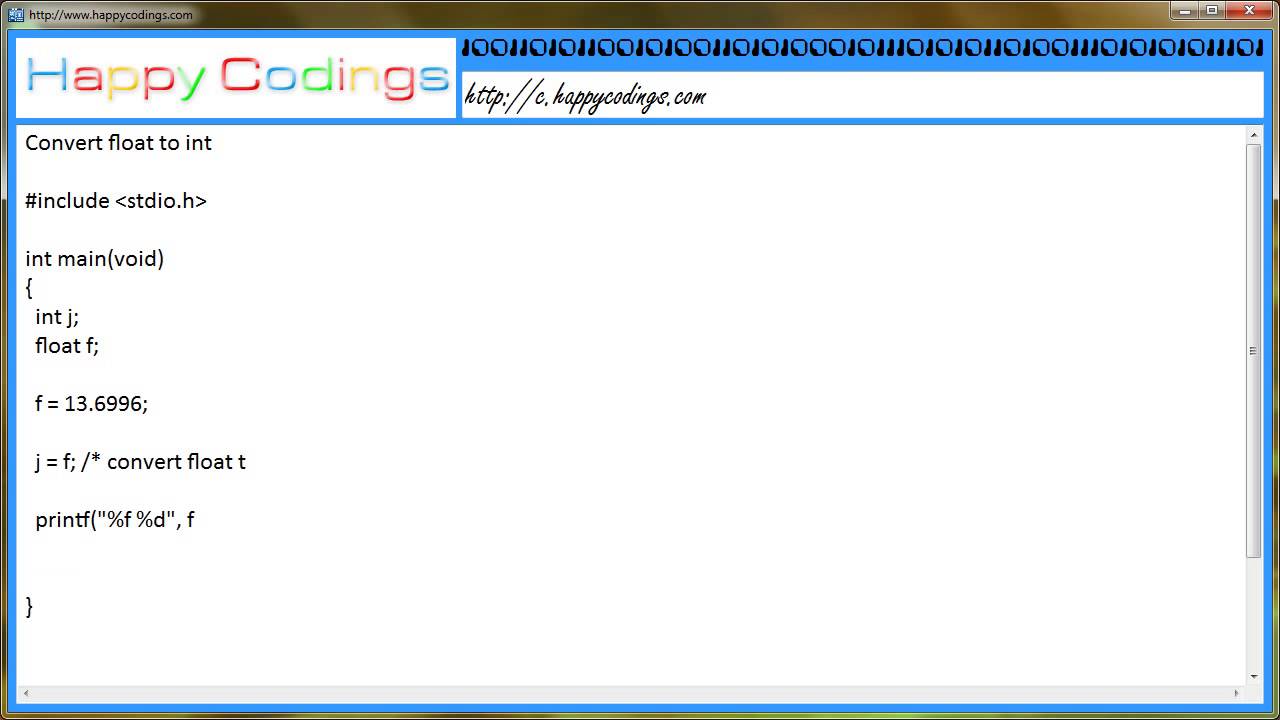 Convert float to int c code example - YouTube