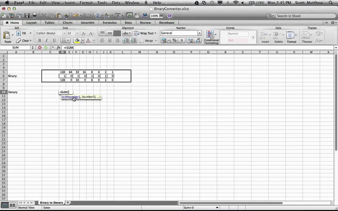 excel convert decimal to binary