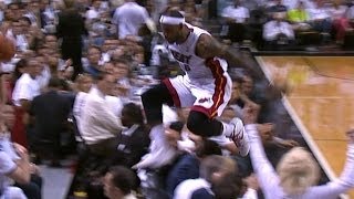 LeBron Leaps Into the Crowd and Runs Up 5 Rows for the Save Attempt