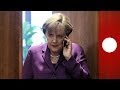 German Chancellor Angela Merkel has called President Obama to demand an explanation after hearing...

euronews, the most watched news channel in Europe
Subscribe for your daily dose of international news, curated and explained:http://eurone.ws/10ZCK4a
Euronews is available in 13 other languages: http://eurone.ws/17moBCU

http://www.euronews.com/2013/10/24/german-chancellor-calls-obama-over-nsa-phone-tapping
German Chancellor Angela Merkel has called President Obama to demand an explanation after hearing that her mobile phone may have been tapped by US intelligence services.

The confrontation came after German magazine Der Spiegel reported that the NSA had been spying on the Chancellor for years, an allegation which the German intelligence services found plausible.

It came after confirmation from German security services that allegations in Der Spiegel magazine of NSA spying  were plausible.

Washington was quick to limit the damage.

\