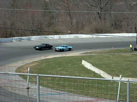 Todd Ahner (black car), track champ Randy Ahner Jr. (83) and returning veteran Bernie Uphold (11) take fast laps at Mahoning Valley Speedway practice,