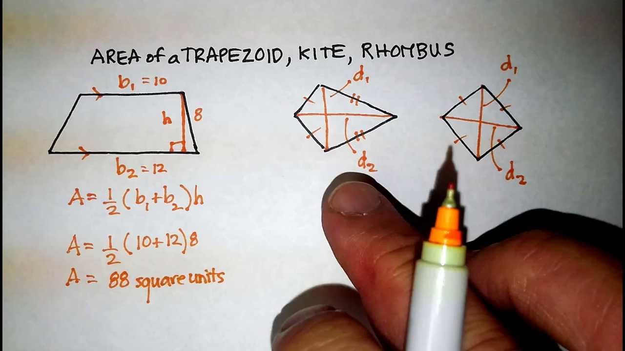 Polygons: Area of a Trapezoid, Kite, and Rhombus - YouTube