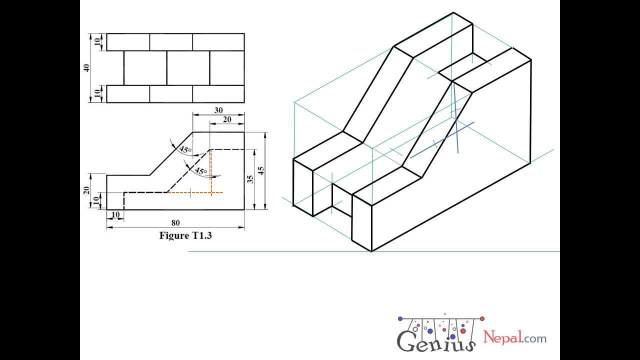 Engineering Drawing Tutorials/Isometric drawing with front and side