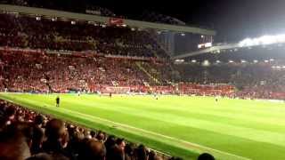 Liverpool fans throw flare at utd fans