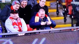 Agbonlahor falls into stand. Fan takes a photo.