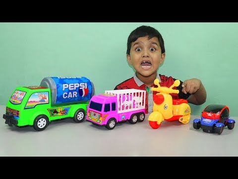 Rehan Learning Sizes Small To Biggest Colors Name Counting Toy Vehicle Truck & Pepsi Car Funny Video
