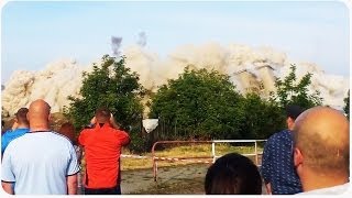 Flying Demolition Debris Nearly Hits Spectators