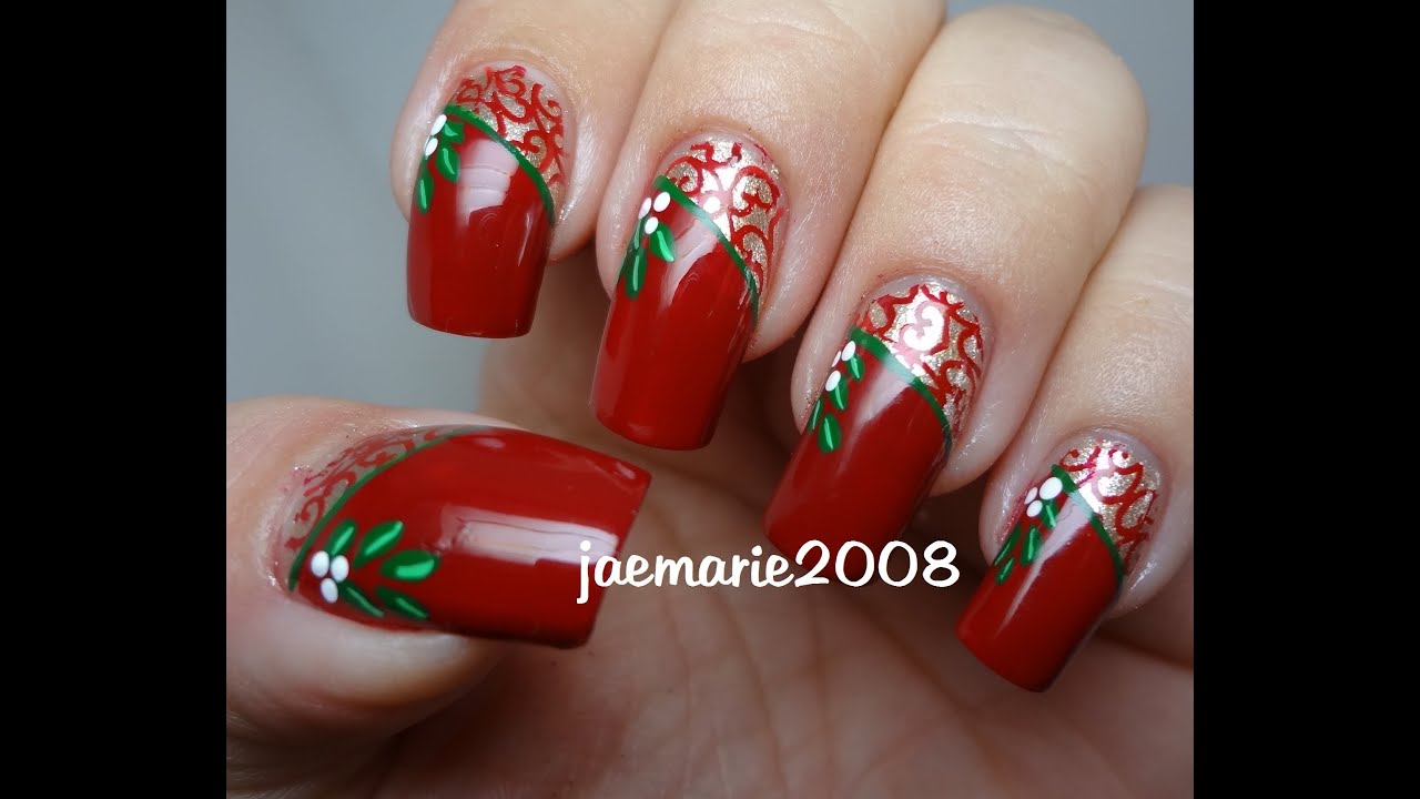 Vintage Mistletoe-Christmas Nail Design - YouTube