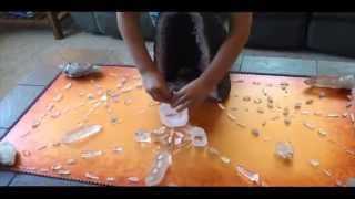 8 year old kid builds crystal grids to clear negative energy and explains how it works