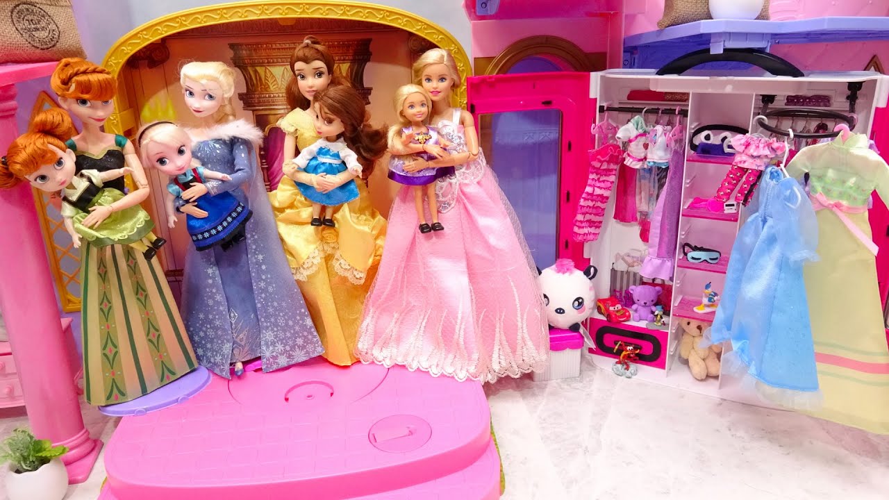 プリンセスお姫様 パジャマ ベットルーム朝食からの一日 エルサ アナ バービー人形 着せ替えごっこ ドレスに大変身 Barbie 海外 おもちゃ 人形 アニメ