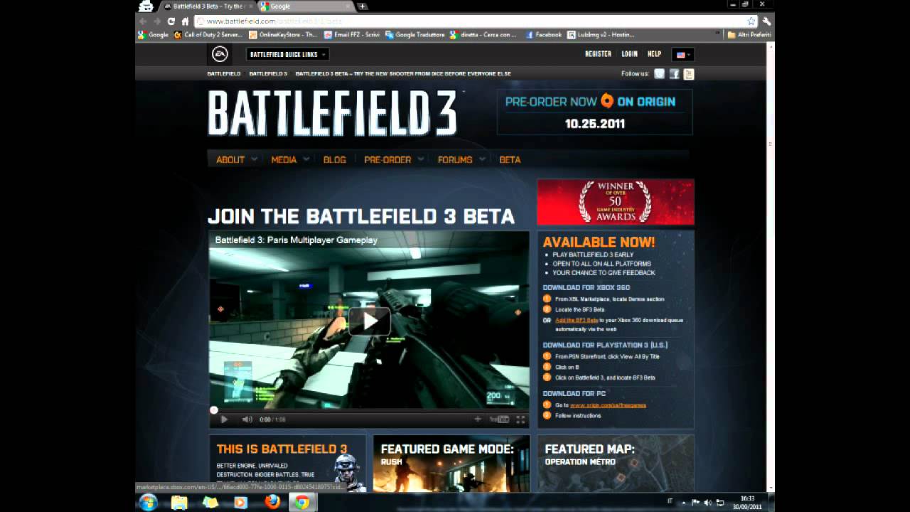 Guida su come scaricare la beta ufficiale di battlefield 3 ita pc 720p ...