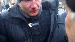 Евромайдан. Днепропетровск 26.01.14. Пойманый "титушко"