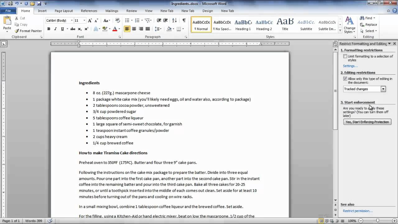 lock word document from editing 2010