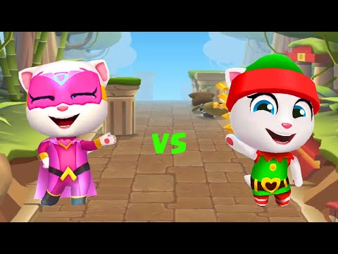 Talking Tom Hero Dash Super Angela vs Gold Run Elf Angela Funny Gameplay!!