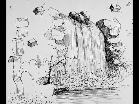 Pen & Ink Drawing Tutorials | How to draw a waterfall - YouTube