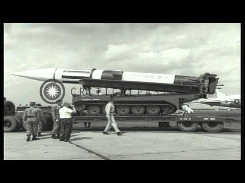 The Pershing missile being unloaded from the C-124 airplane at the