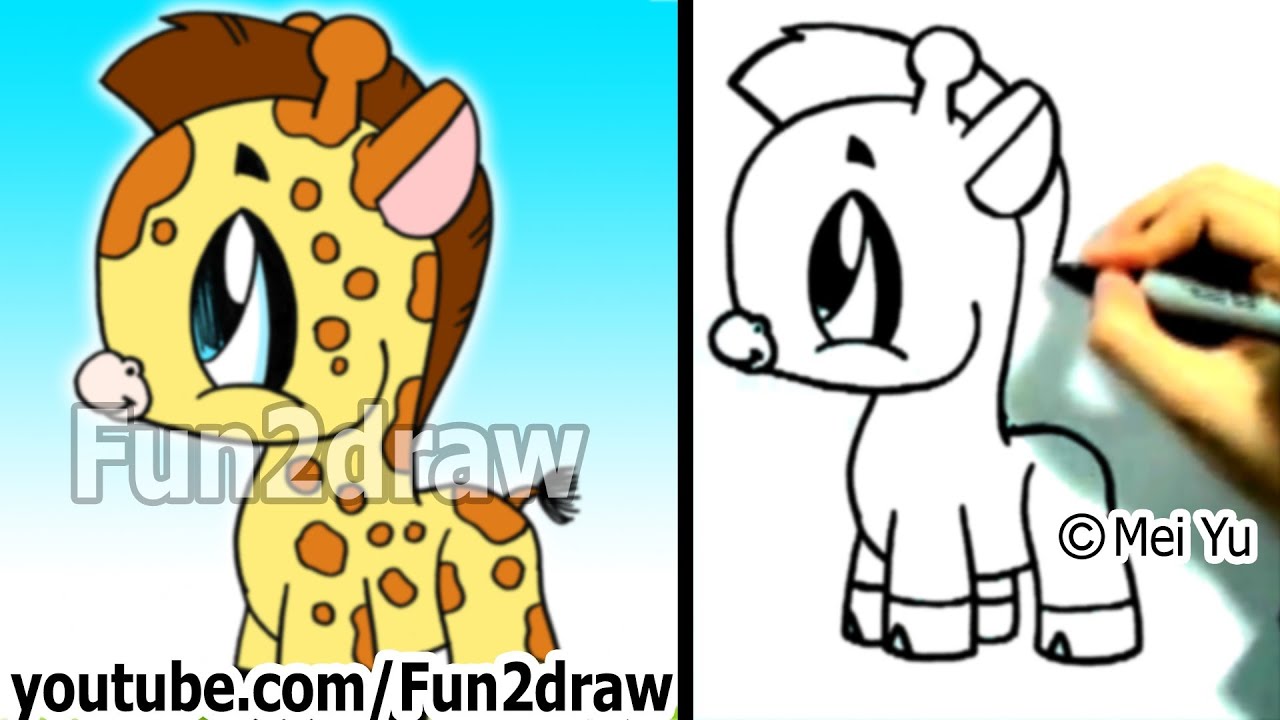 How to Draw a Cartoon Giraffe - Cute Drawings - Fun2draw - YouTube