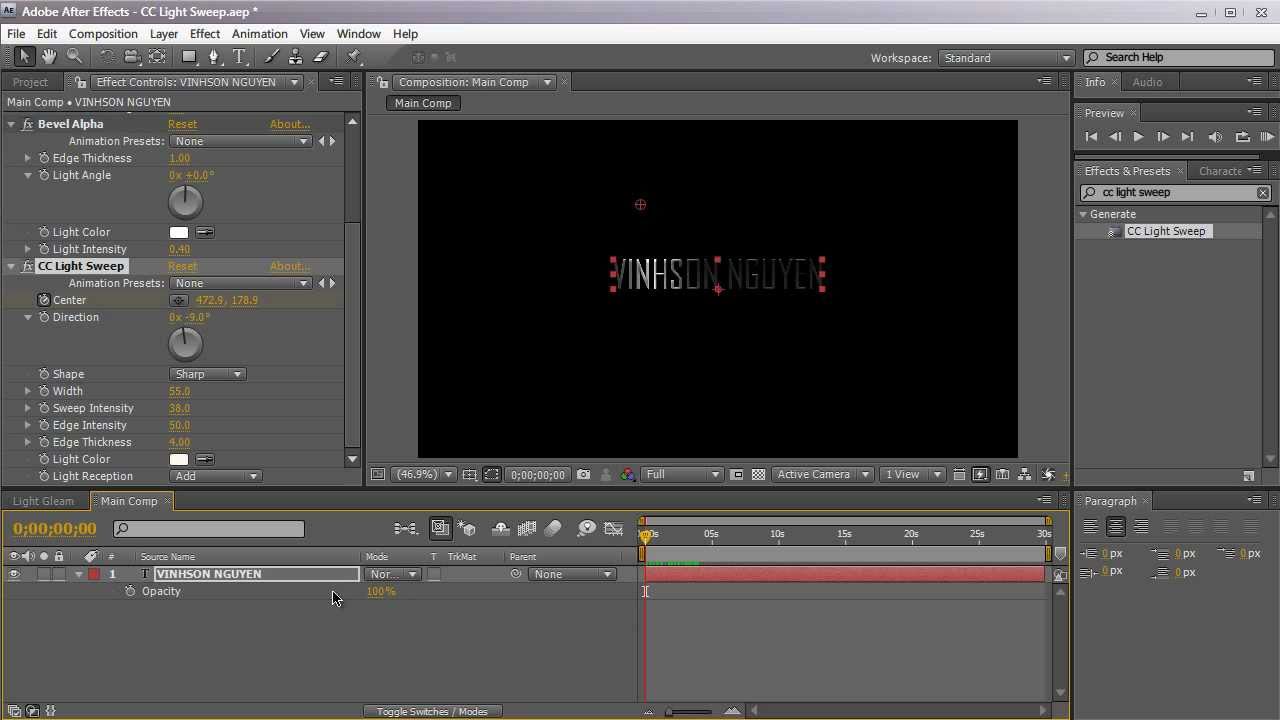 AE Creating a Light Gleam Effect (CC Light Sweep) YouTube