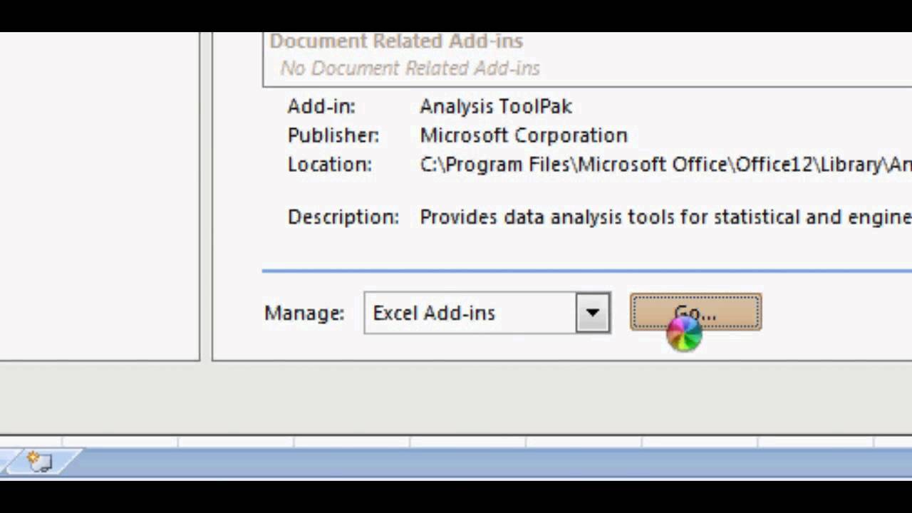 Enable Analysis Toolpak in Office 2007 Excel - YouTube