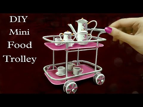 How To Make Mini Food Serving Trolley With Cardboard || Food Serving Train || Tea Set