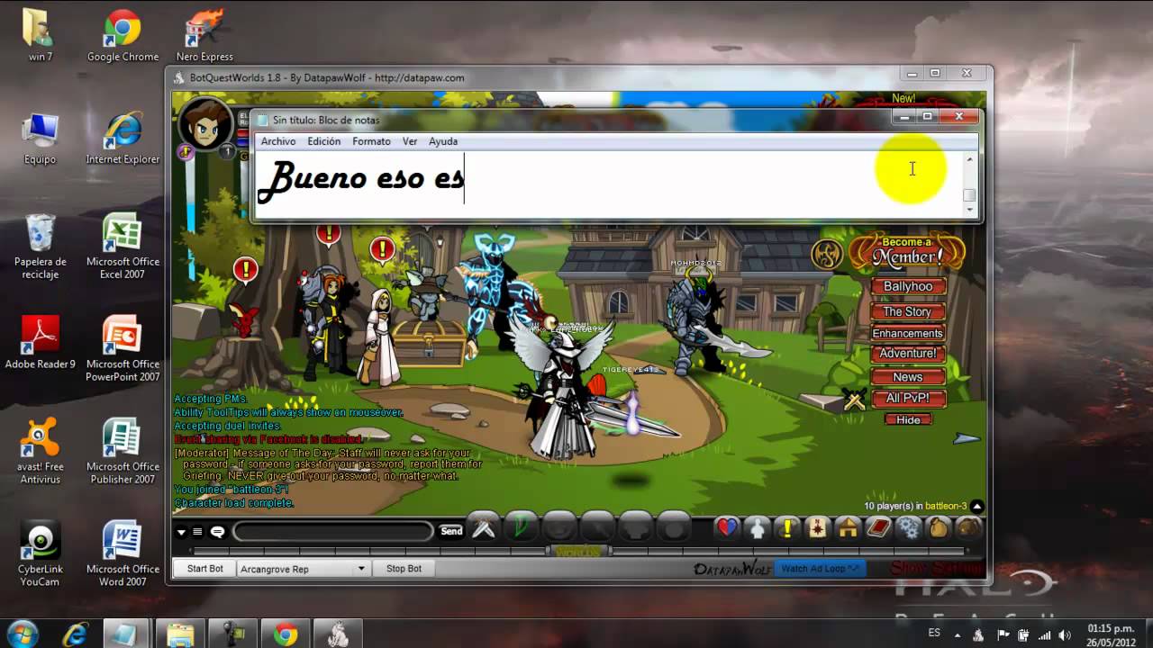 como descargar BotQuestWorlds 1.8. de aqw - YouTube