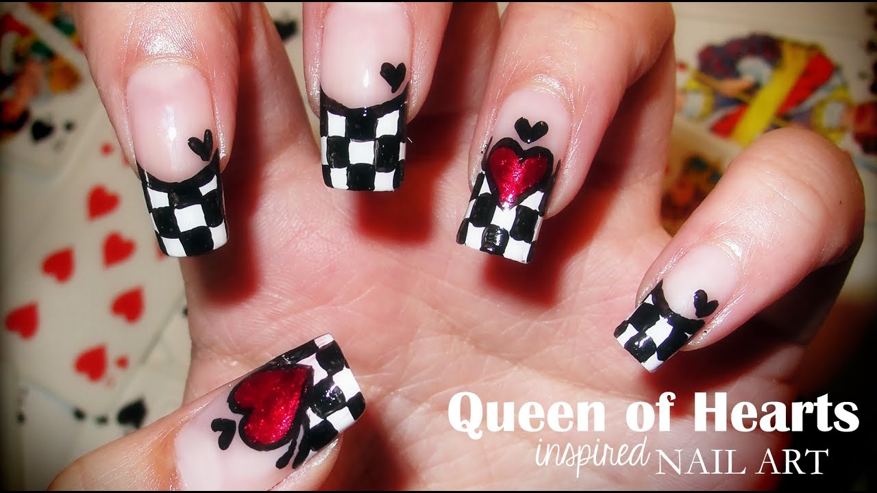 Queen of Hearts inspired nail art - YouTube
