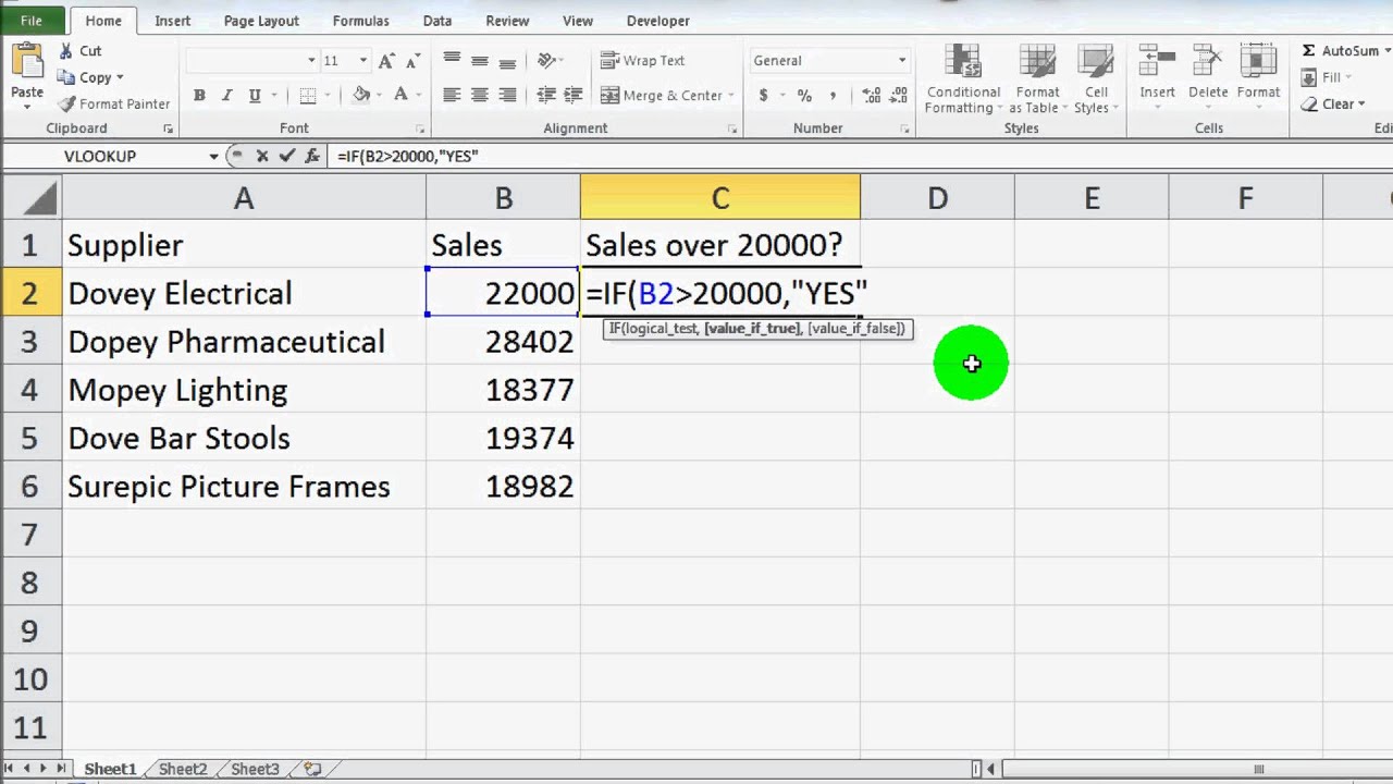 excel how to create if then formula