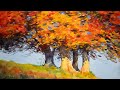 Painting autumn trees with transparent and opaque watercolor