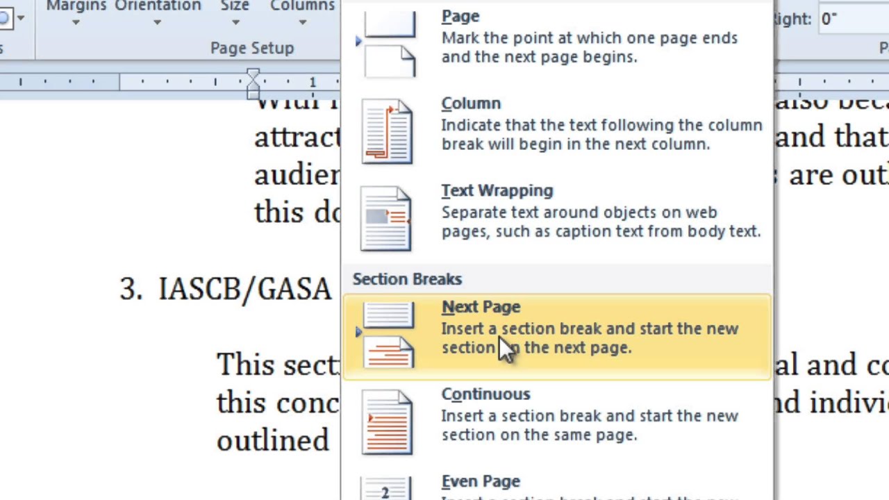 how to break page in word document