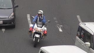 白バイ2台で違反車両3台を一気に検挙。Two white police motorcycles arrest three violation vehicles.