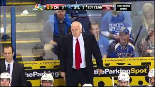 Coach Joel Quenneville goes off on refs Chicago Blackhawks vs St. Louis Blues 4/17/14 NHL Hockey.