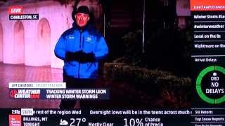 Excited College of Charleston student gets kneed by Jim Cantore LIVE on Weather Channel!!!