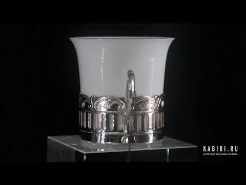 Набор из 2-х серебряных кофейных чашек «Богема» с ложками и сахарницей - Видео 2