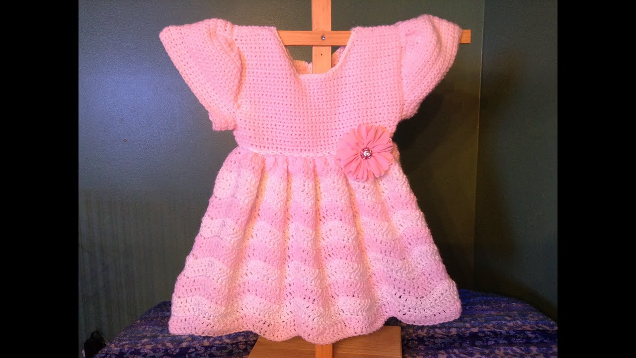 How to Crochet a Baby Dress Wave Ripple stitch - YouTube