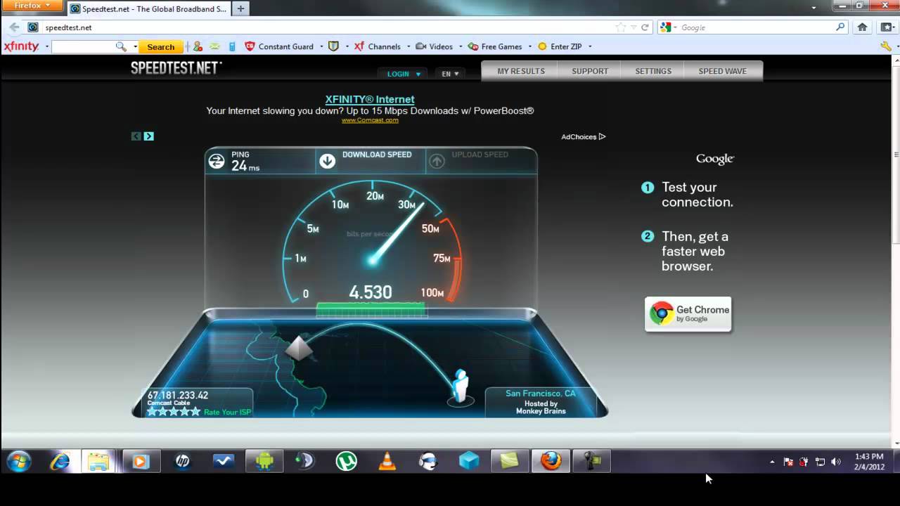 COMCAST BLAST TEST 4.5MB (45mbps) DOWN 0.78MB UP - YouTube