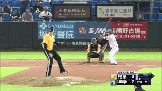 05/08 兄弟 vs Lamigo 八局下，郭嚴文轟出兩分彈全壘打，Lamigo五分領先