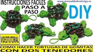 COMO HACER UNA TORTUGA DE GOMITAS CON DOS TENEDORES. VIDEO TUTORIAL DIY FIGURA (CHARM)